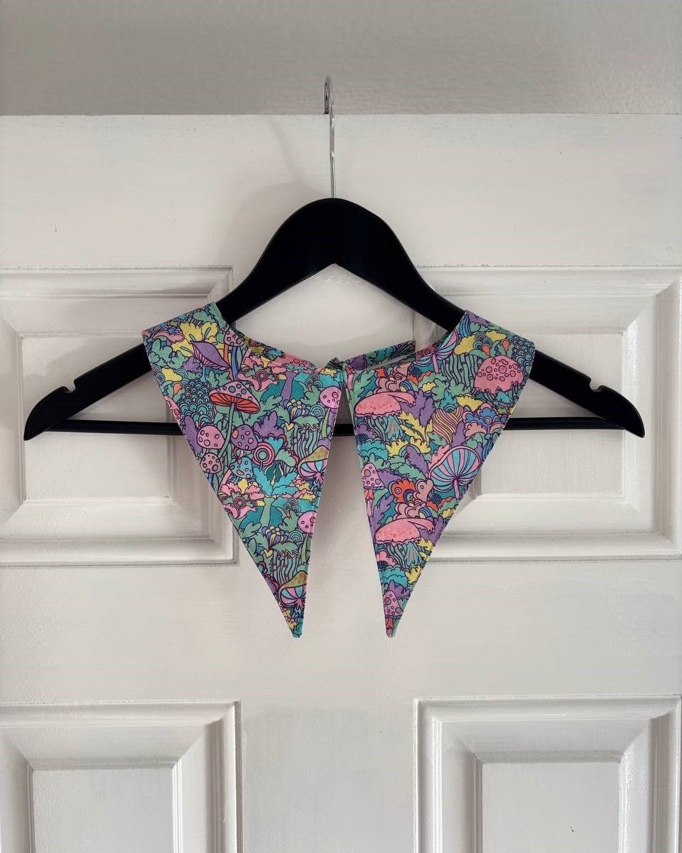 Alternative Handmade Detachable Collar - Dagger Style - Multicolour Mushrooms by Lunaticpin