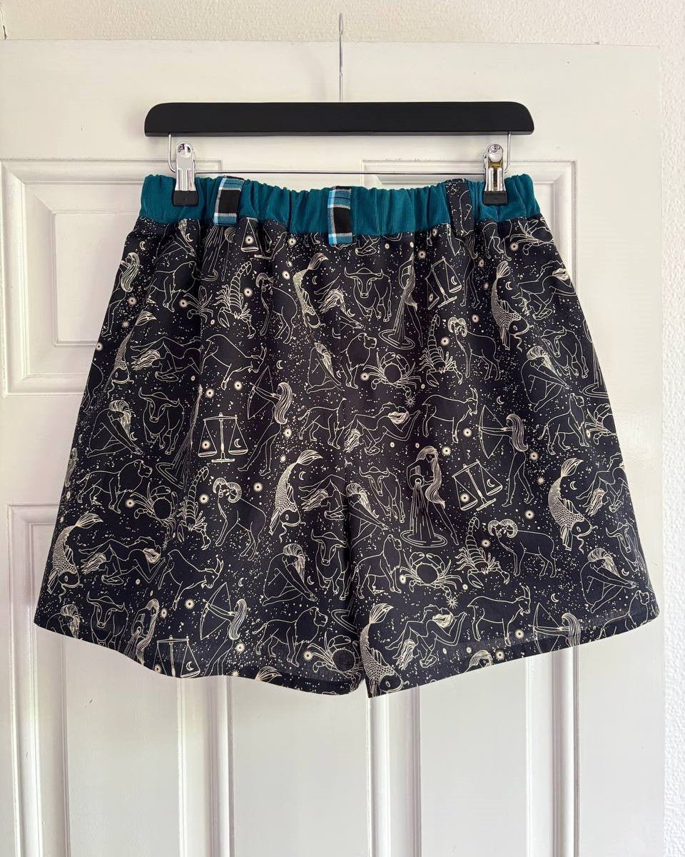 Alternative Handmade Effie Shorts - Blue Tartan, Astrology, Teal - size M by Lunaticpin
