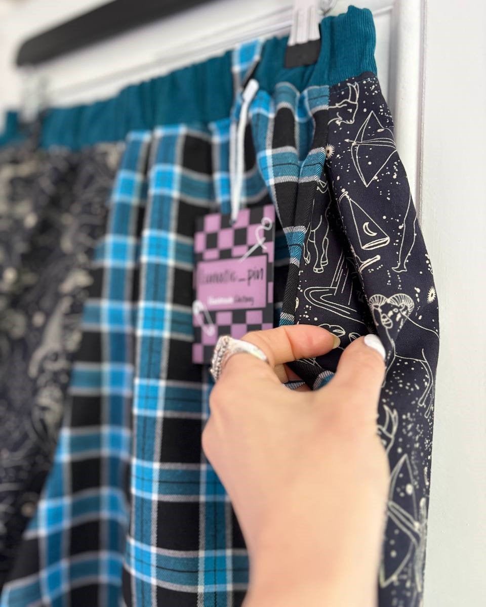 Alternative Handmade Effie Shorts - Blue Tartan, Astrology, Teal - size M by Lunaticpin