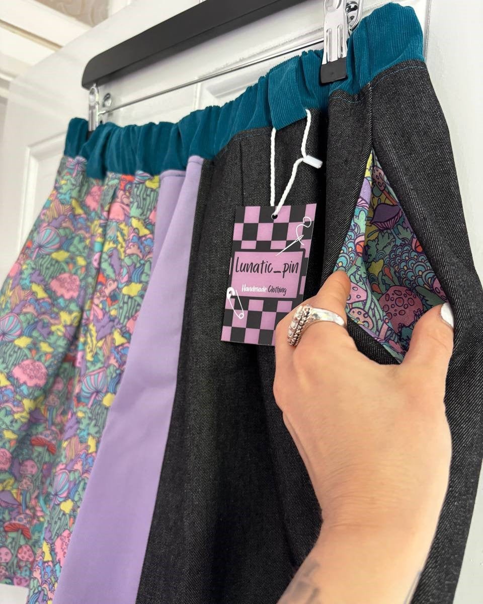 Alternative Handmade Effie Shorts - Mushrooms, Lilac, Denim, Teal - size L by Lunaticpin