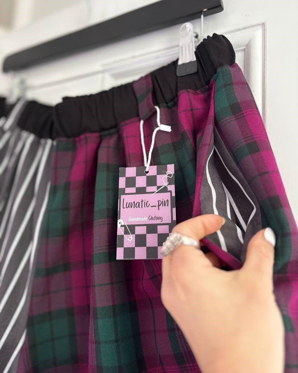 Alternative Handmade Effie Shorts - Tartan, Grey&White Stripes, Black - size L by Lunaticpin