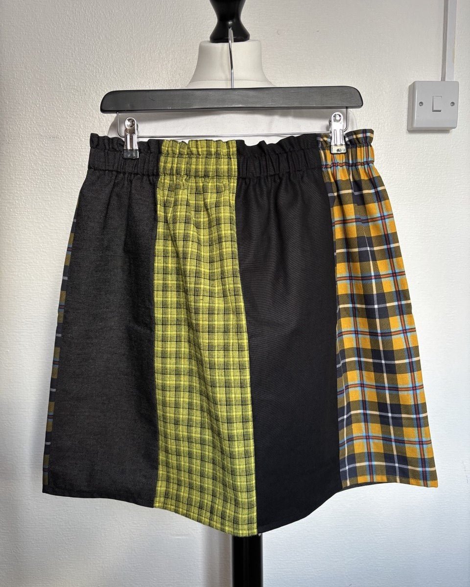 Alternative Handmade Nancy Skirt - Mix Fabrics - size L - yellow by Lunaticpin