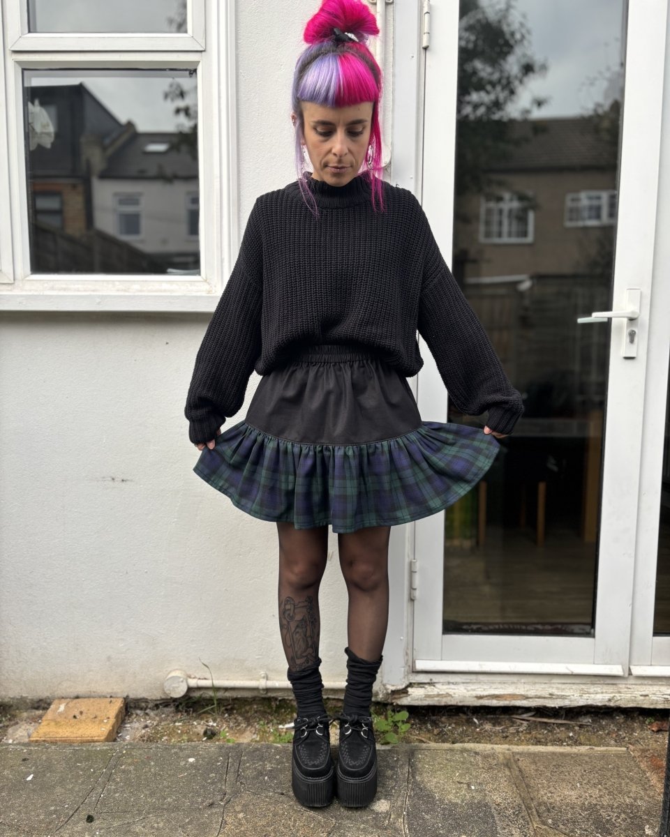 Alternative Handmade Lydia Skirt - Black Cotton&Blackwatch by Lunaticpin