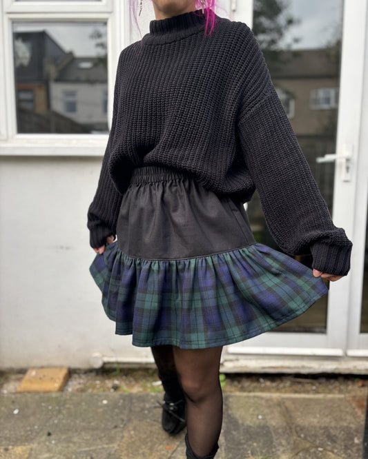 Alternative Handmade Lydia Skirt - Black Cotton&Blackwatch by Lunaticpin