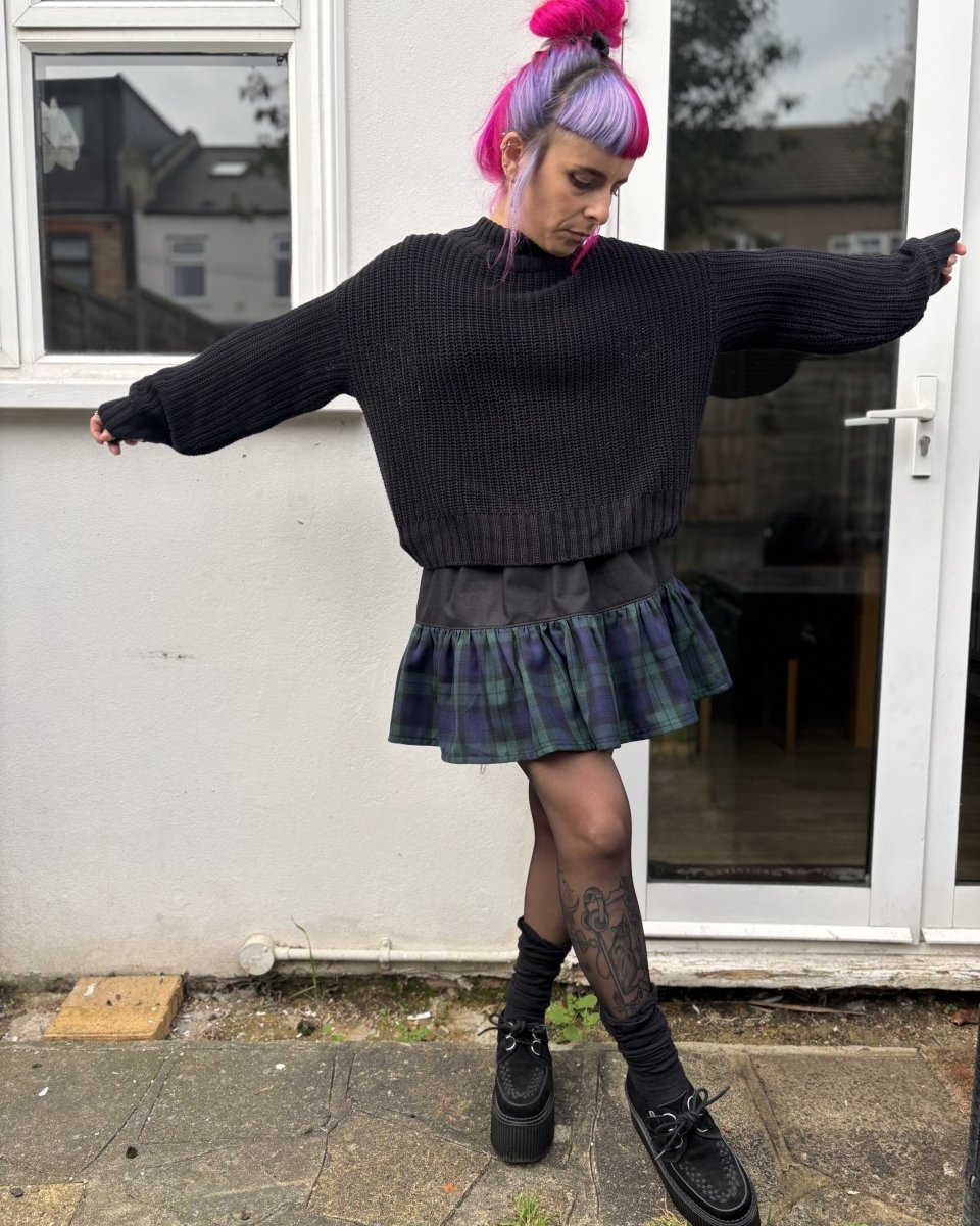 Alternative Handmade Lydia Skirt - Black Cotton&Blackwatch by Lunaticpin
