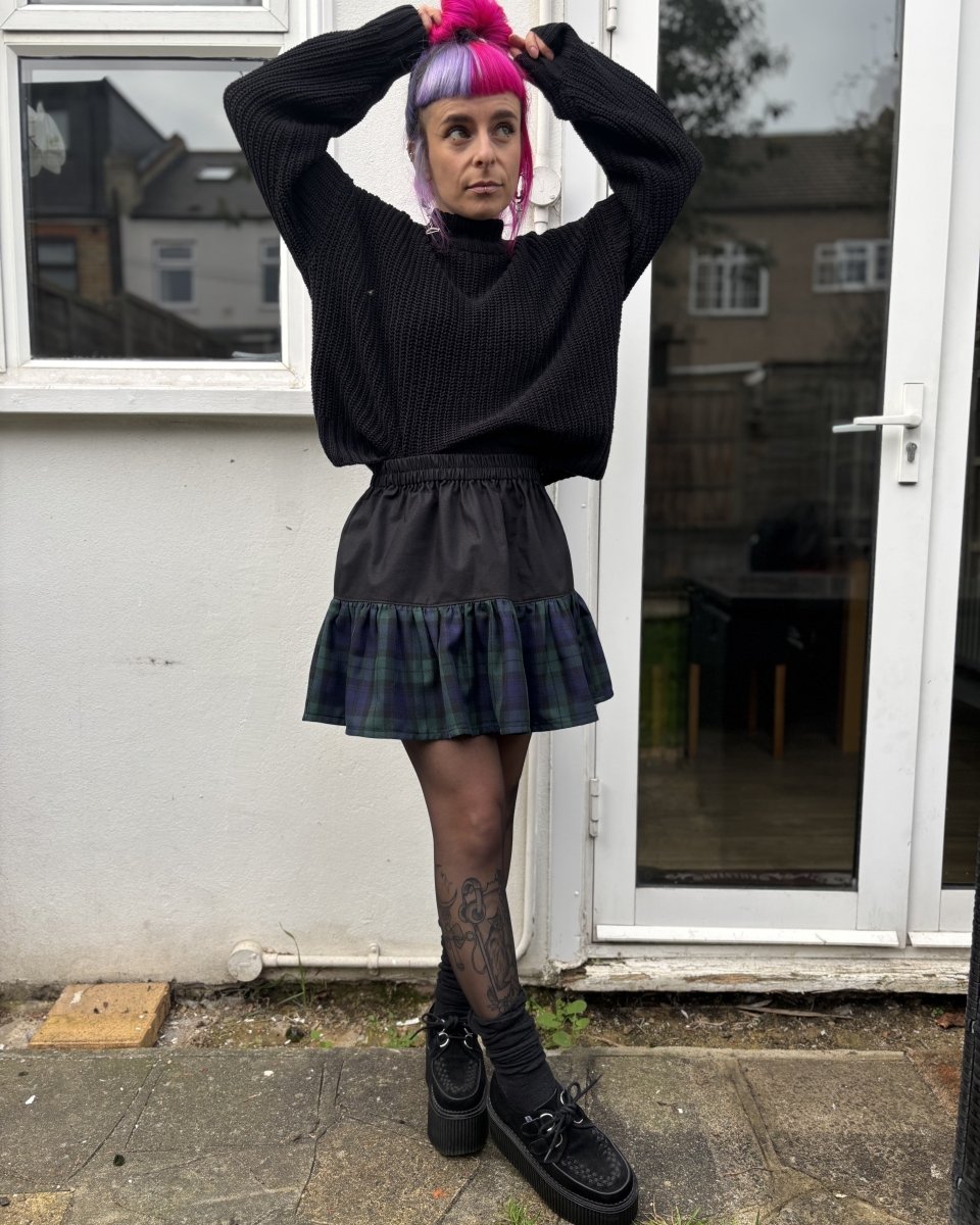 Alternative Handmade Lydia Skirt - Black Cotton&Blackwatch by Lunaticpin