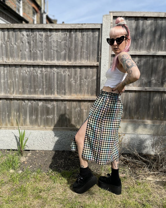 Handmade MAGGIE SKIRT - PASTEL RAINBOW CHECKS - Lunaticpin