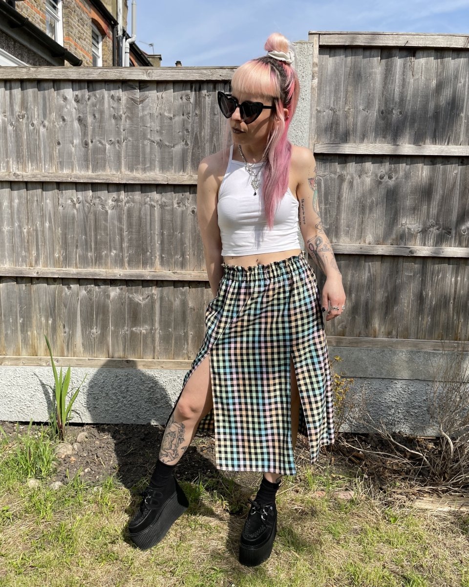 Handmade MAGGIE SKIRT - PASTEL RAINBOW CHECKS - Lunaticpin