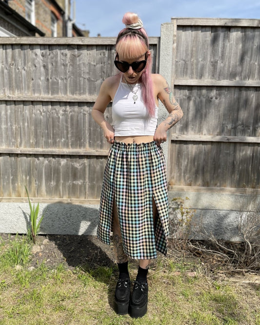 Handmade MAGGIE SKIRT - PASTEL RAINBOW CHECKS - Lunaticpin