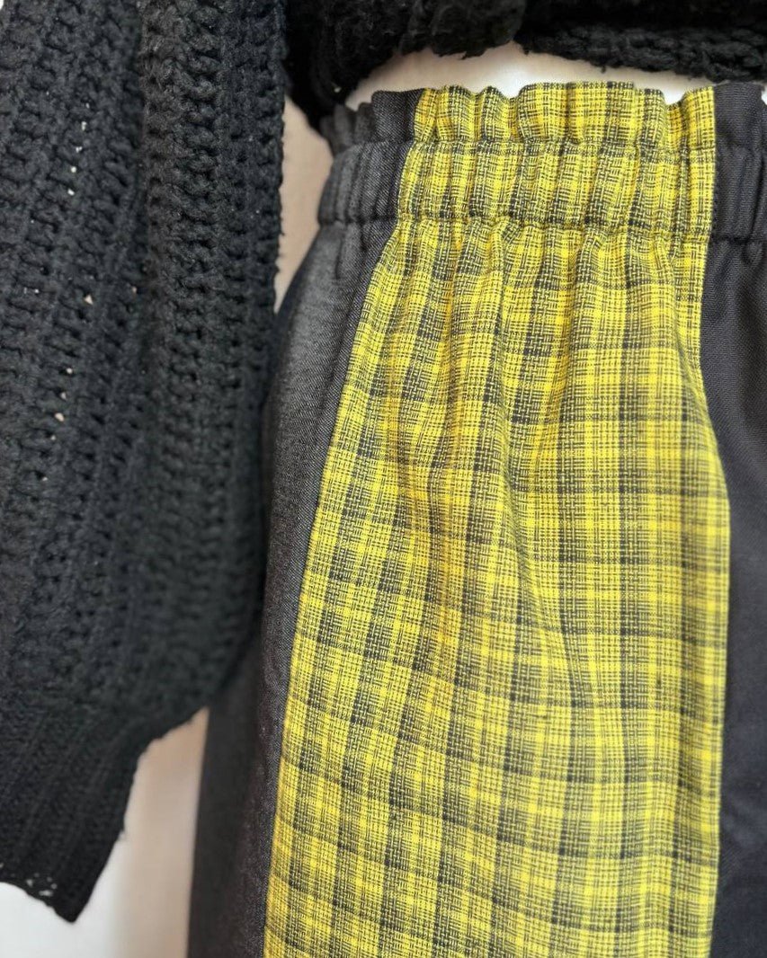 Alternative Handmade Nancy Skirt - Mix Fabrics - size L - yellow by Lunaticpin