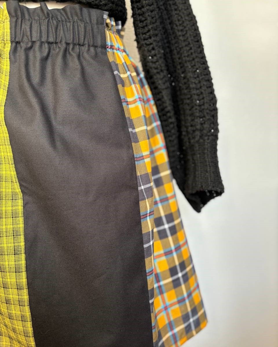 Alternative Handmade Nancy Skirt - Mix Fabrics - size L - yellow by Lunaticpin