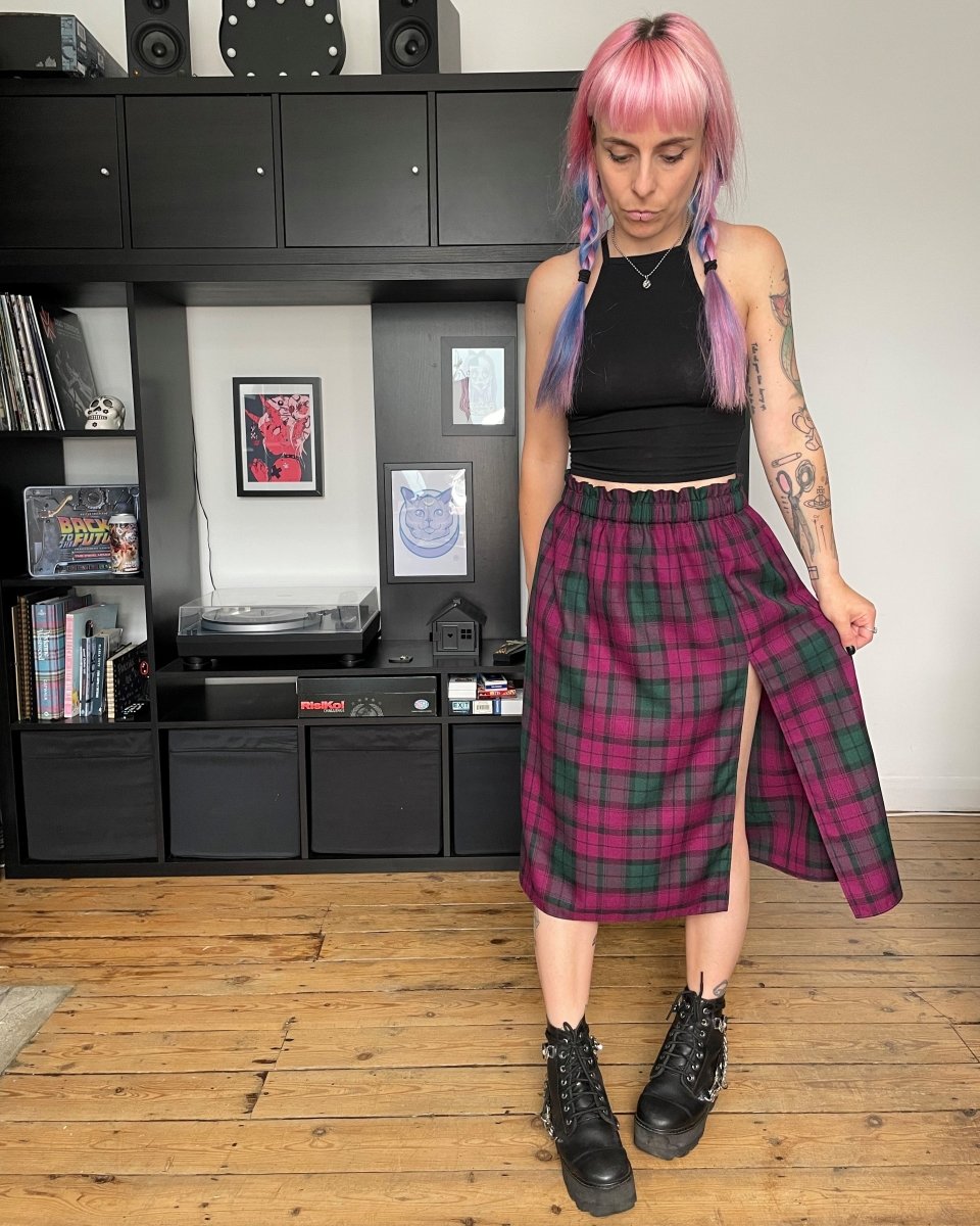 Handmade MAGGIE SKIRT - PURPLE AND GREEN TARTAN - Lunaticpin