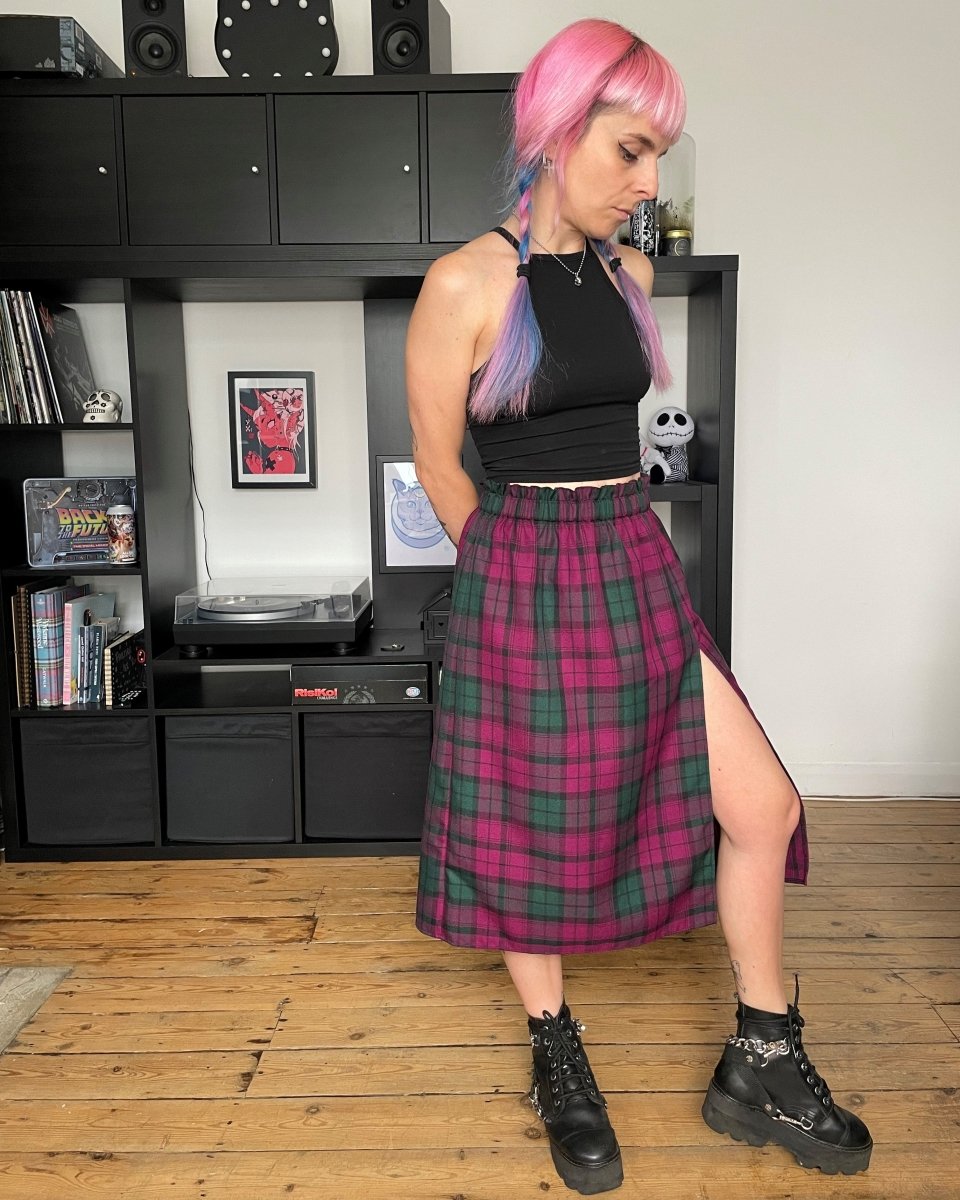 Handmade MAGGIE SKIRT - PURPLE AND GREEN TARTAN - Lunaticpin