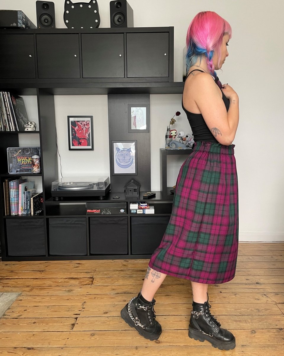 Handmade MAGGIE SKIRT - PURPLE AND GREEN TARTAN - Lunaticpin