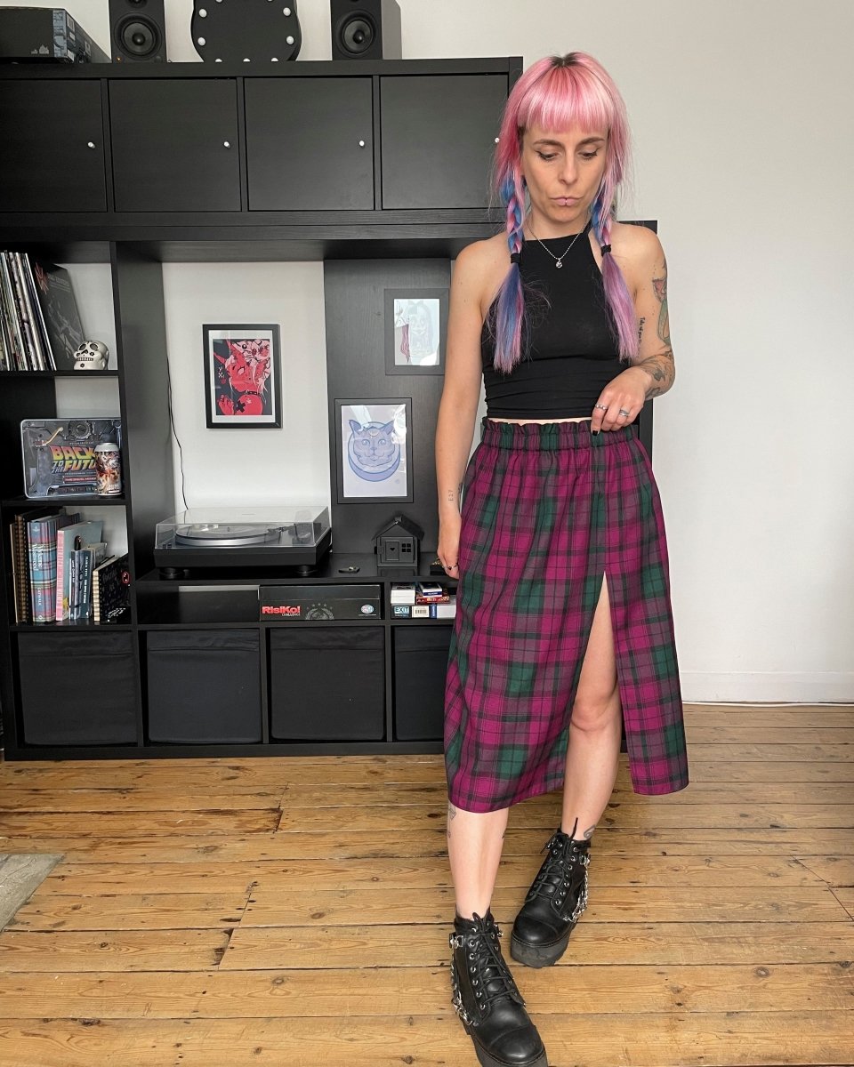 Handmade MAGGIE SKIRT - PURPLE AND GREEN TARTAN - Lunaticpin