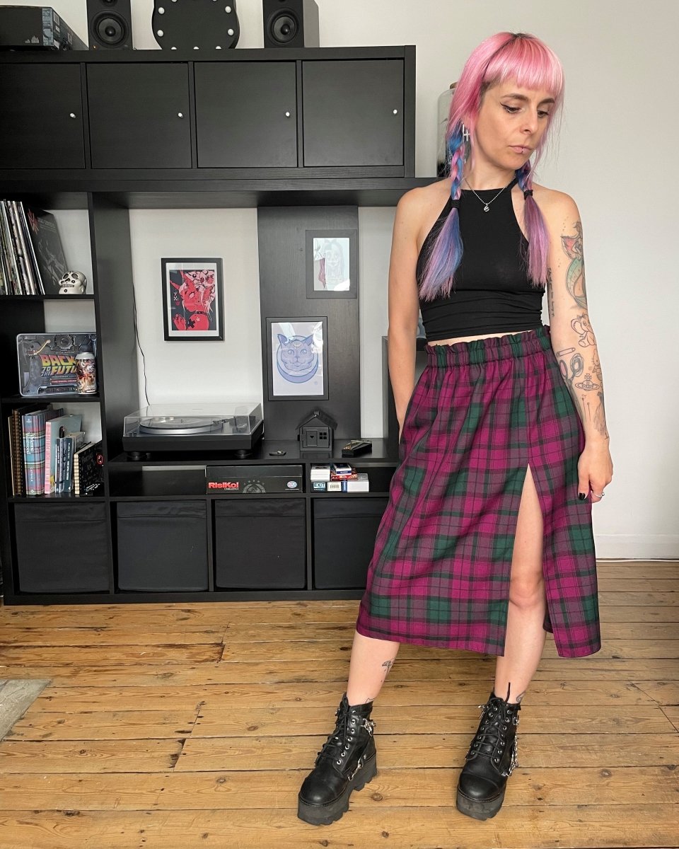 Handmade MAGGIE SKIRT - PURPLE AND GREEN TARTAN - Lunaticpin
