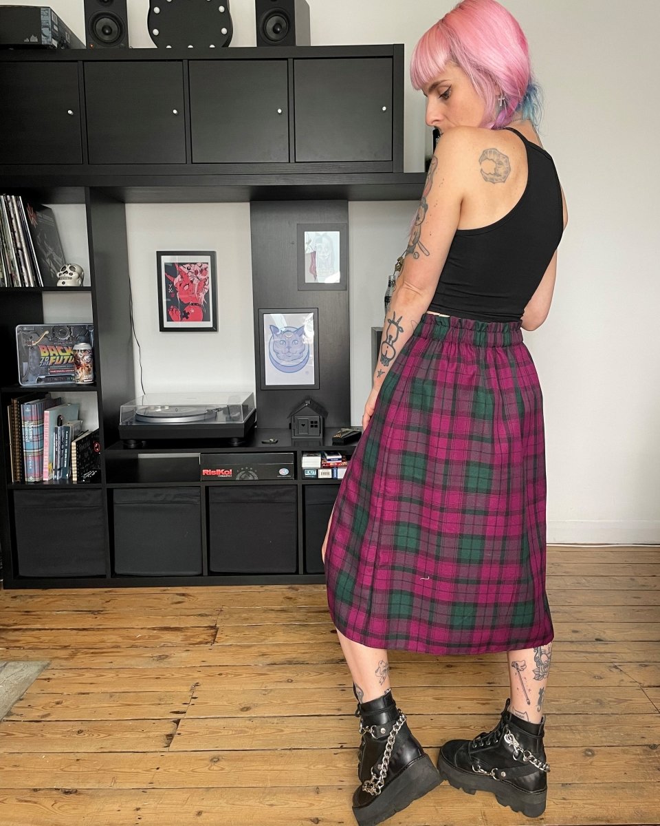 Handmade MAGGIE SKIRT - PURPLE AND GREEN TARTAN - Lunaticpin