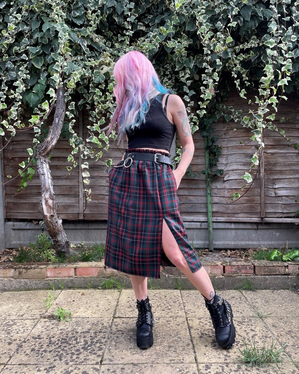Alternative Handmade MAGGIE SKIRT - DARK TARTAN GREEN, BLACK, RED by Lunaticpin