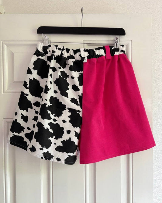 Alternative Handmade Effie Shorts - Cow Print, Pink - size M by Lunaticpin