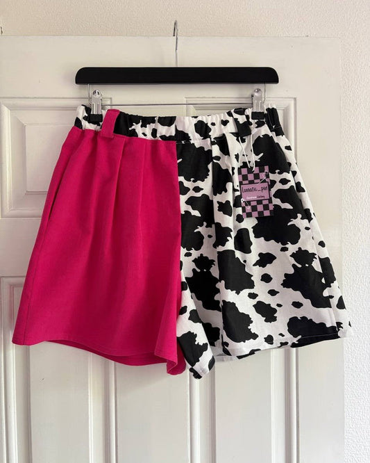 Alternative Handmade Effie Shorts - Cow Print, Pink - size M by Lunaticpin