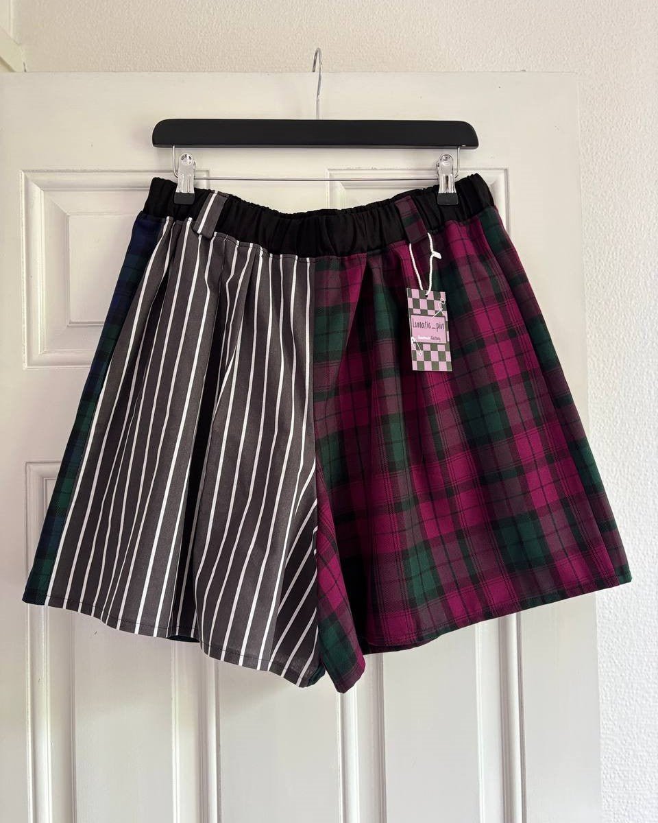 Alternative Handmade Effie Shorts - Tartan, Grey&White Stripes, Black - size L by Lunaticpin