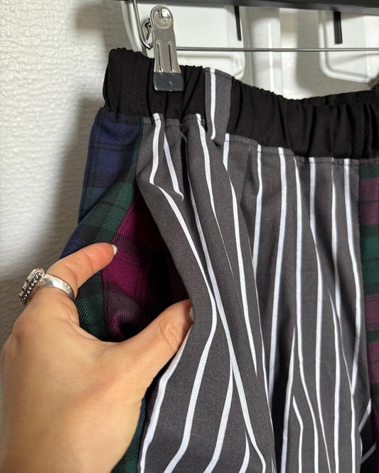 Alternative Handmade Effie Shorts - Tartan, Grey&White Stripes, Black - size L by Lunaticpin