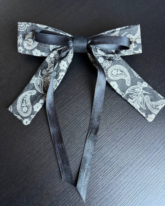 Alternative Handmade Hair Bow - Black&Paisley by Lunaticpin