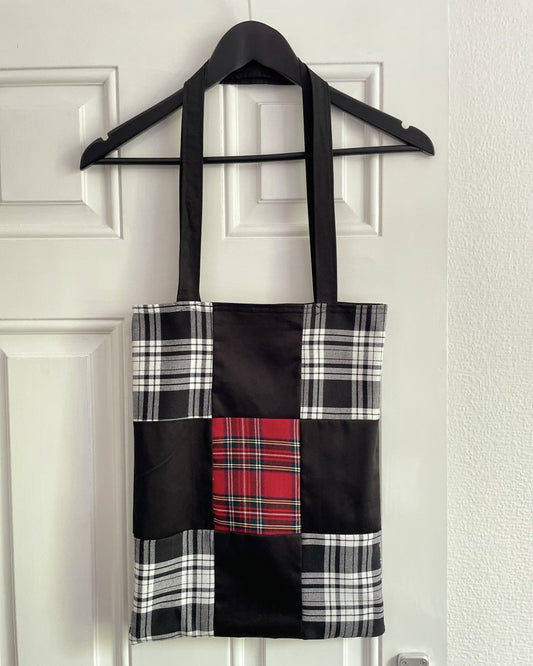 Alternative Handmade Double Sided Tote Bag - White and Red Tartan by Lunaticpin