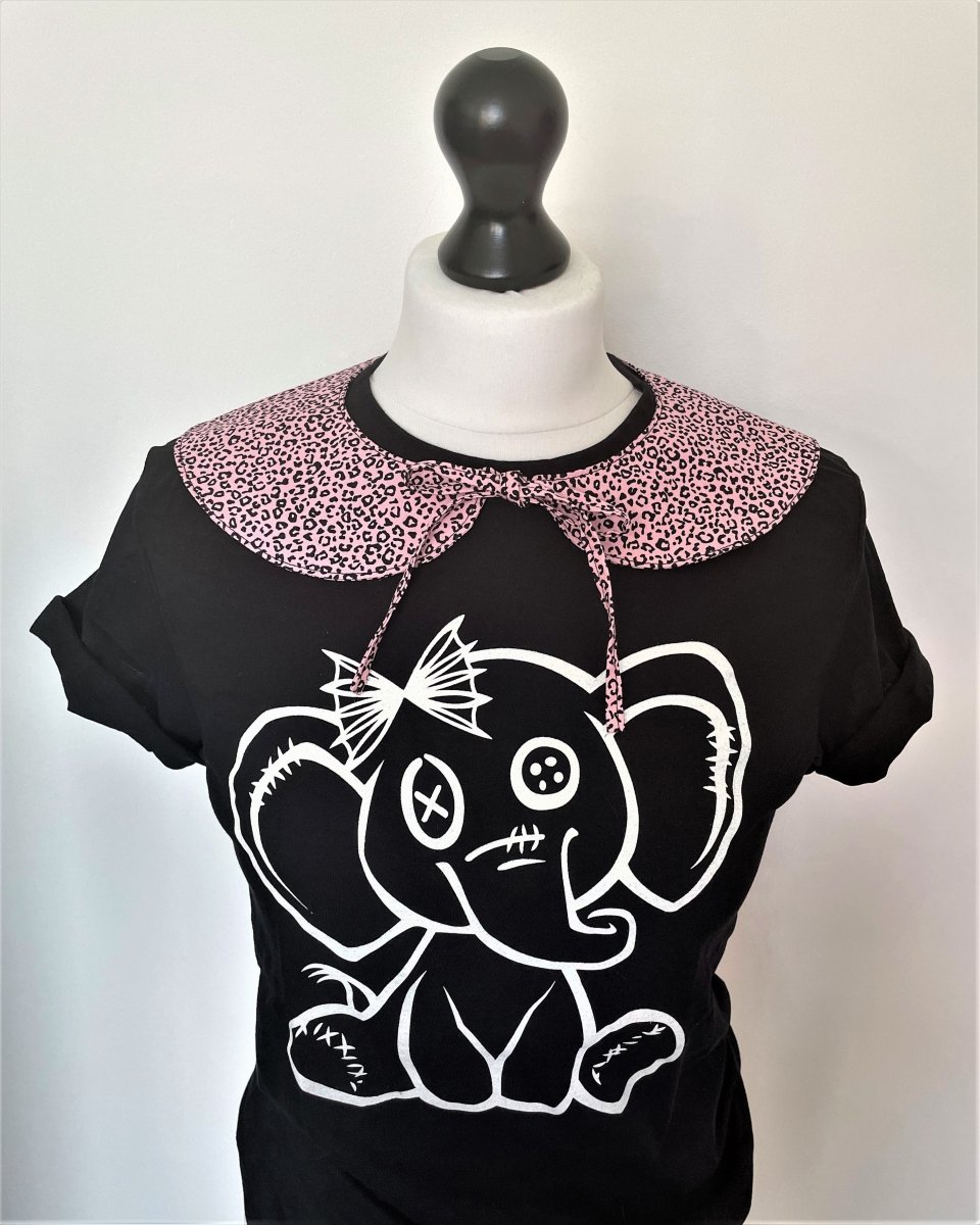 Alternative Handmade Detachable Collar - Peter Pan Style - Animal Print - Pink&Black by Lunaticpin