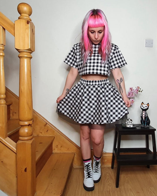 Handmade SALLY SKIRT - BLACK AND WHITE CHECKERED - Lunaticpin