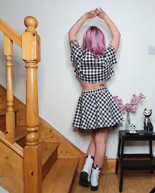 Handmade SALLY SKIRT - BLACK AND WHITE CHECKERED - Lunaticpin